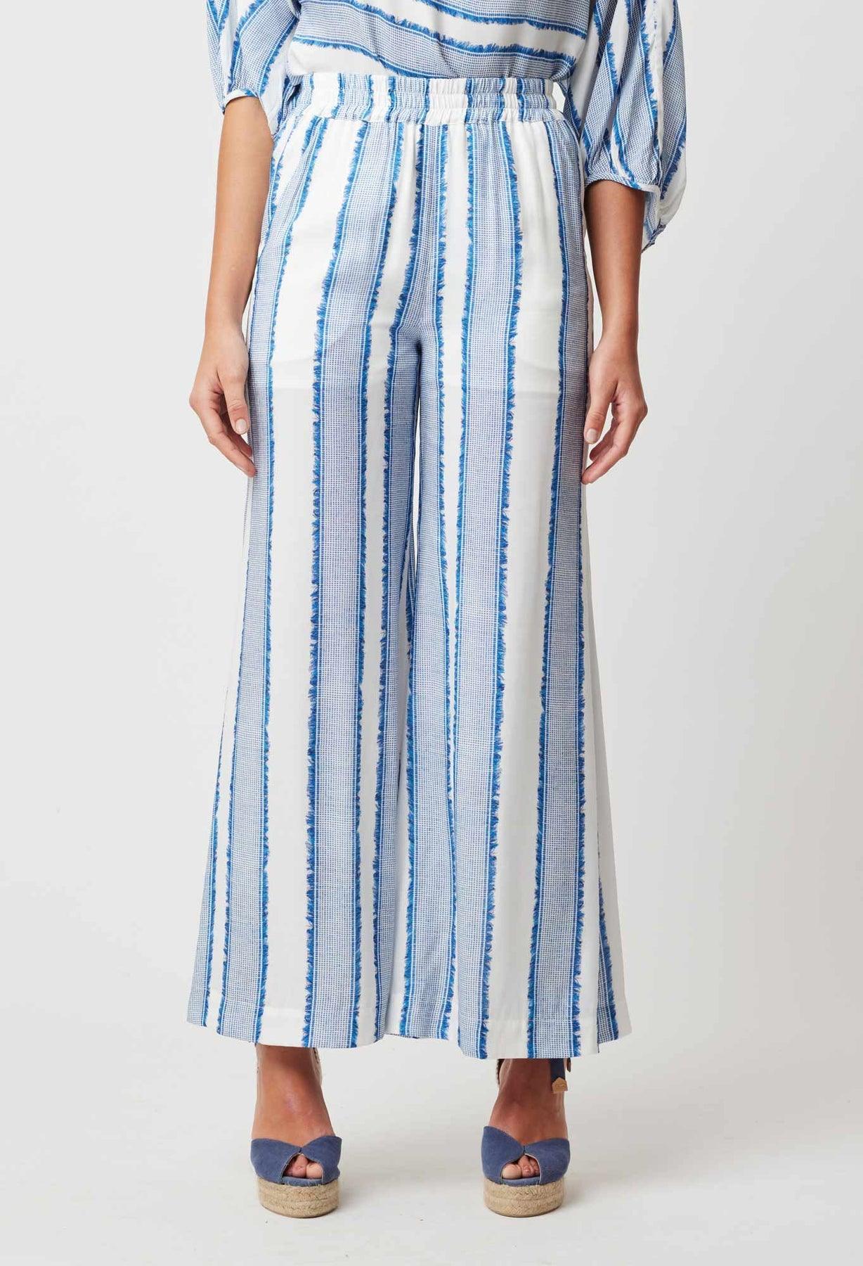 OnceWas Positano Wide Leg Pant in Sorrento Stripe - the tartan fox