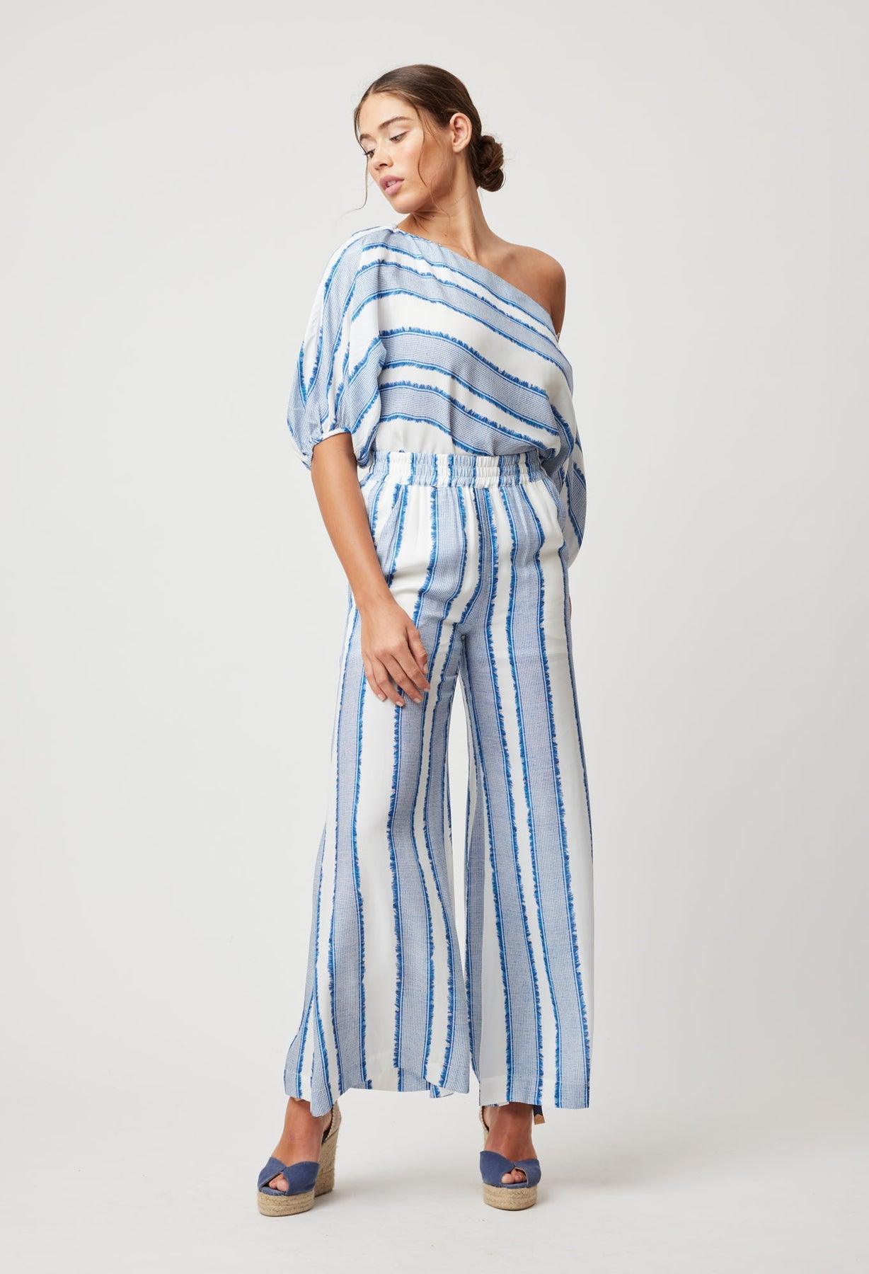 OnceWas Positano Wide Leg Pant in Sorrento Stripe - the tartan fox