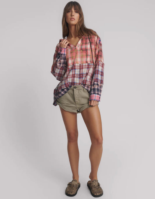 One Teaspoon Acid Wash Flannel Hooded Shirt - the tartan fox