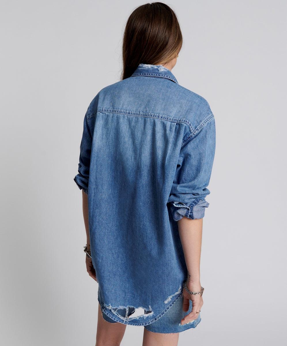 One Teaspoon Everyday Denim Shirt in Pacifica - the tartan fox