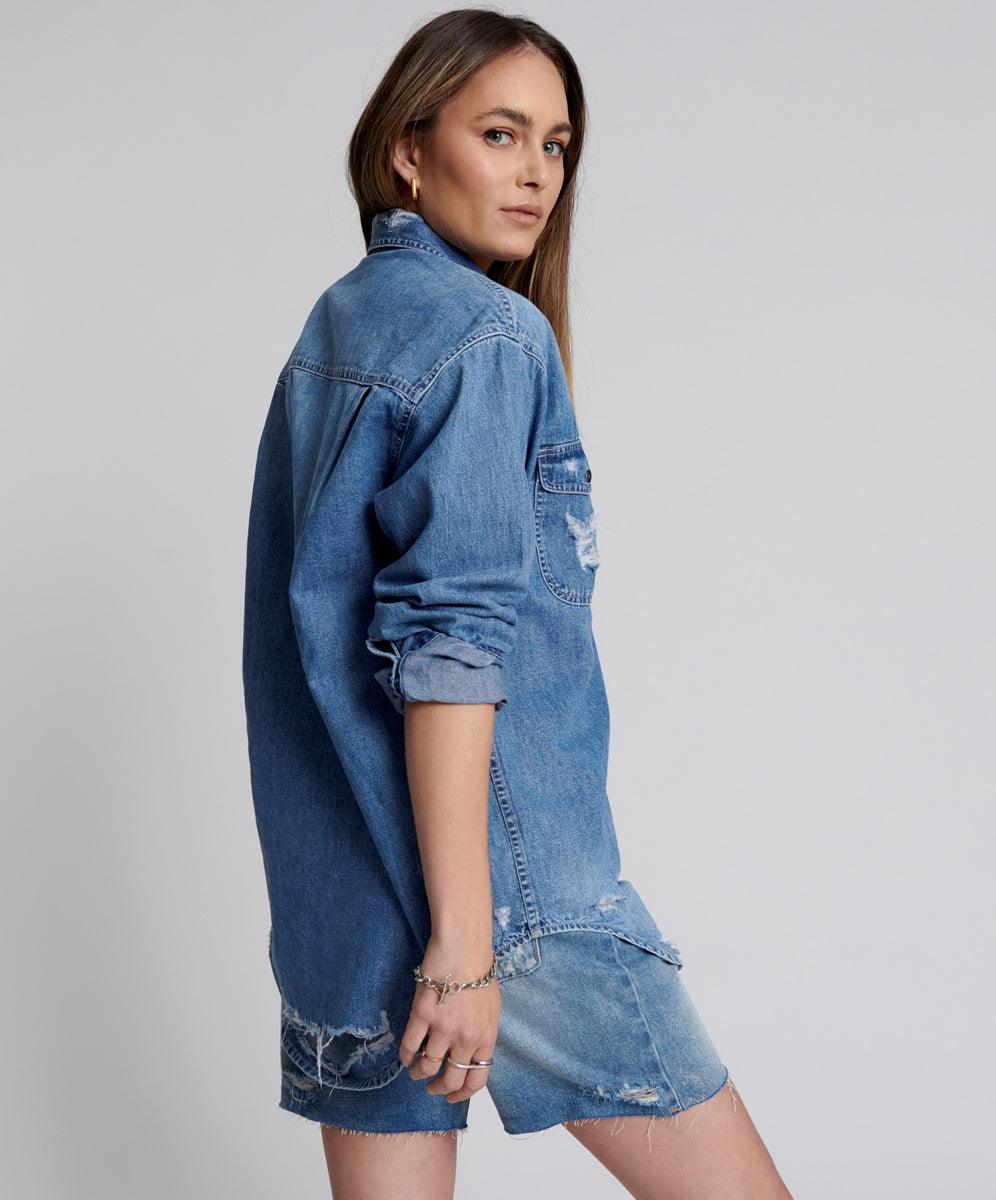 One Teaspoon Everyday Denim Shirt in Pacifica - the tartan fox