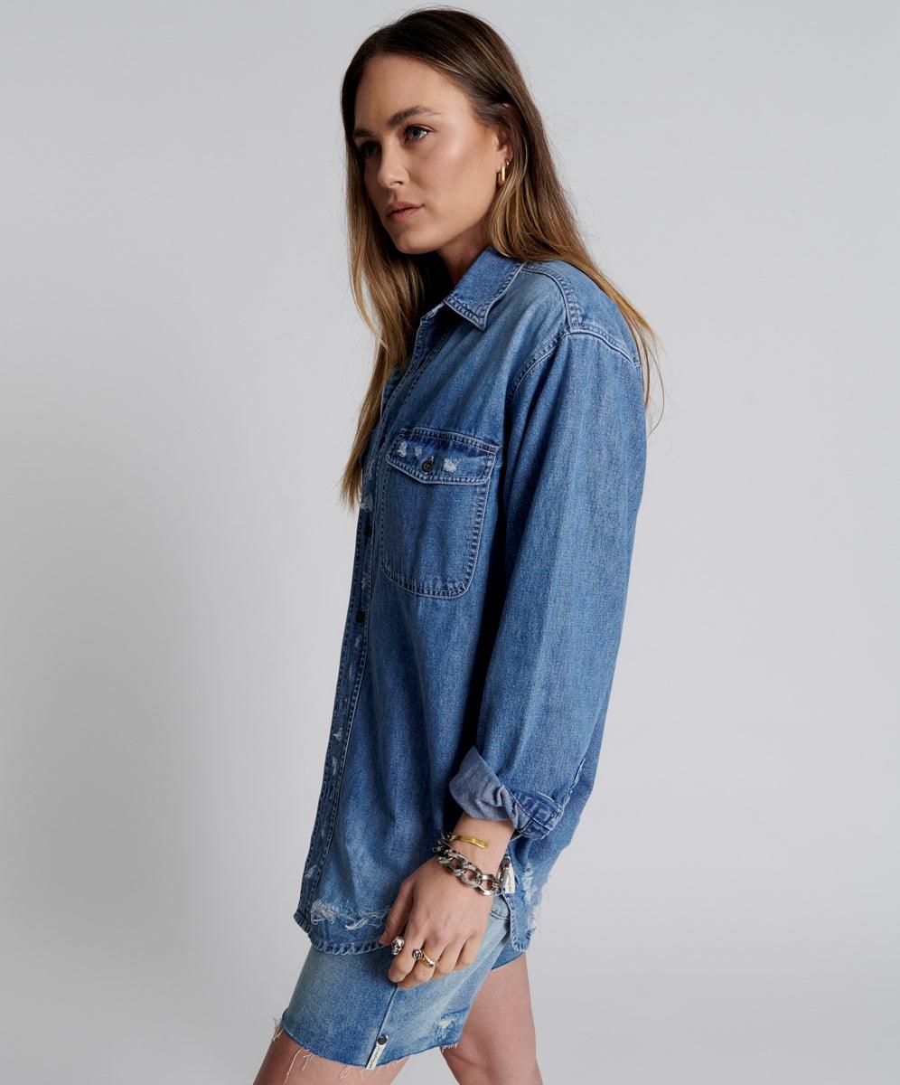 One Teaspoon Everyday Denim Shirt in Pacifica - the tartan fox