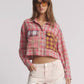 One Teaspoon Flannel Oversized Pocket Cropped Shirt in Pink - the tartan fox