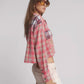One Teaspoon Flannel Oversized Pocket Cropped Shirt in Pink - the tartan fox