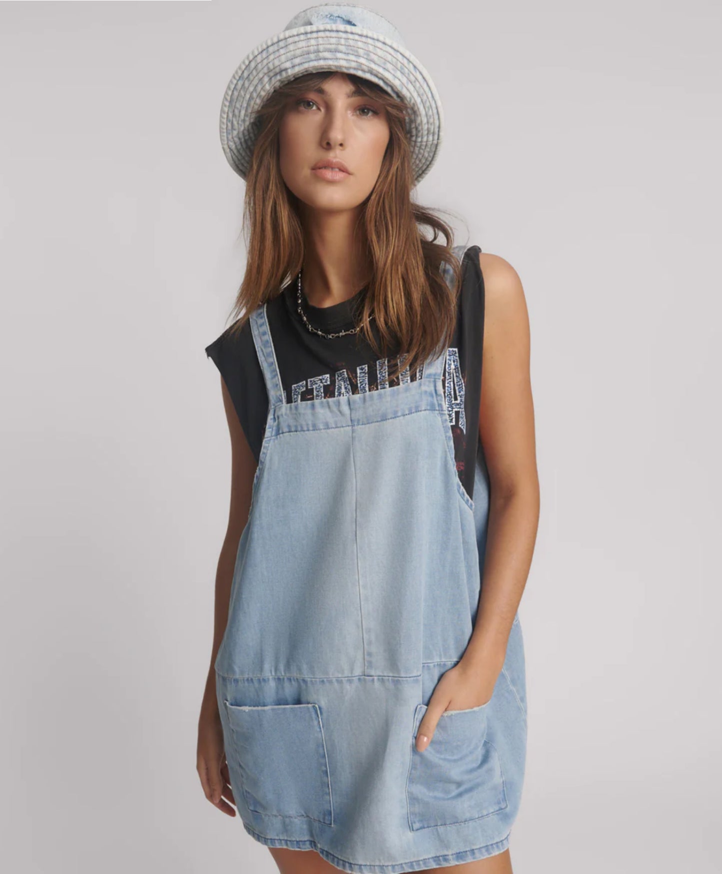 One Teaspoon Hemp Denim Pini Mini Dress in Faded Blue - the tartan fox