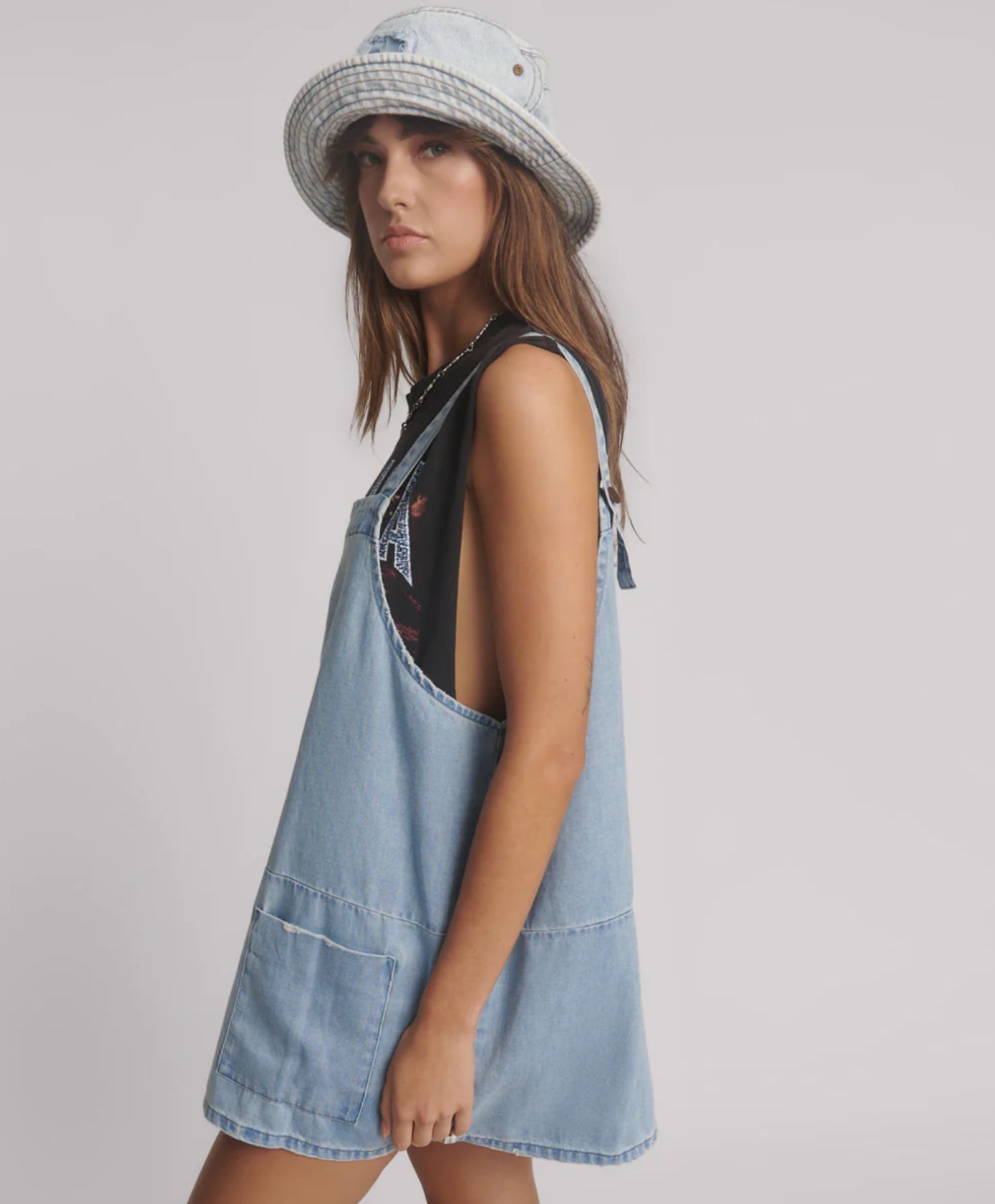 One Teaspoon Hemp Denim Pini Mini Dress in Faded Blue - the tartan fox