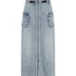 One Teaspoon Parachute Low Waist Split Front Maxi Denim Skirt in Soft Blue - the tartan fox