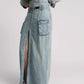 One Teaspoon Parachute Low Waist Split Front Maxi Denim Skirt in Soft Blue - the tartan fox