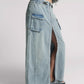 One Teaspoon Parachute Low Waist Split Front Maxi Denim Skirt in Soft Blue - the tartan fox