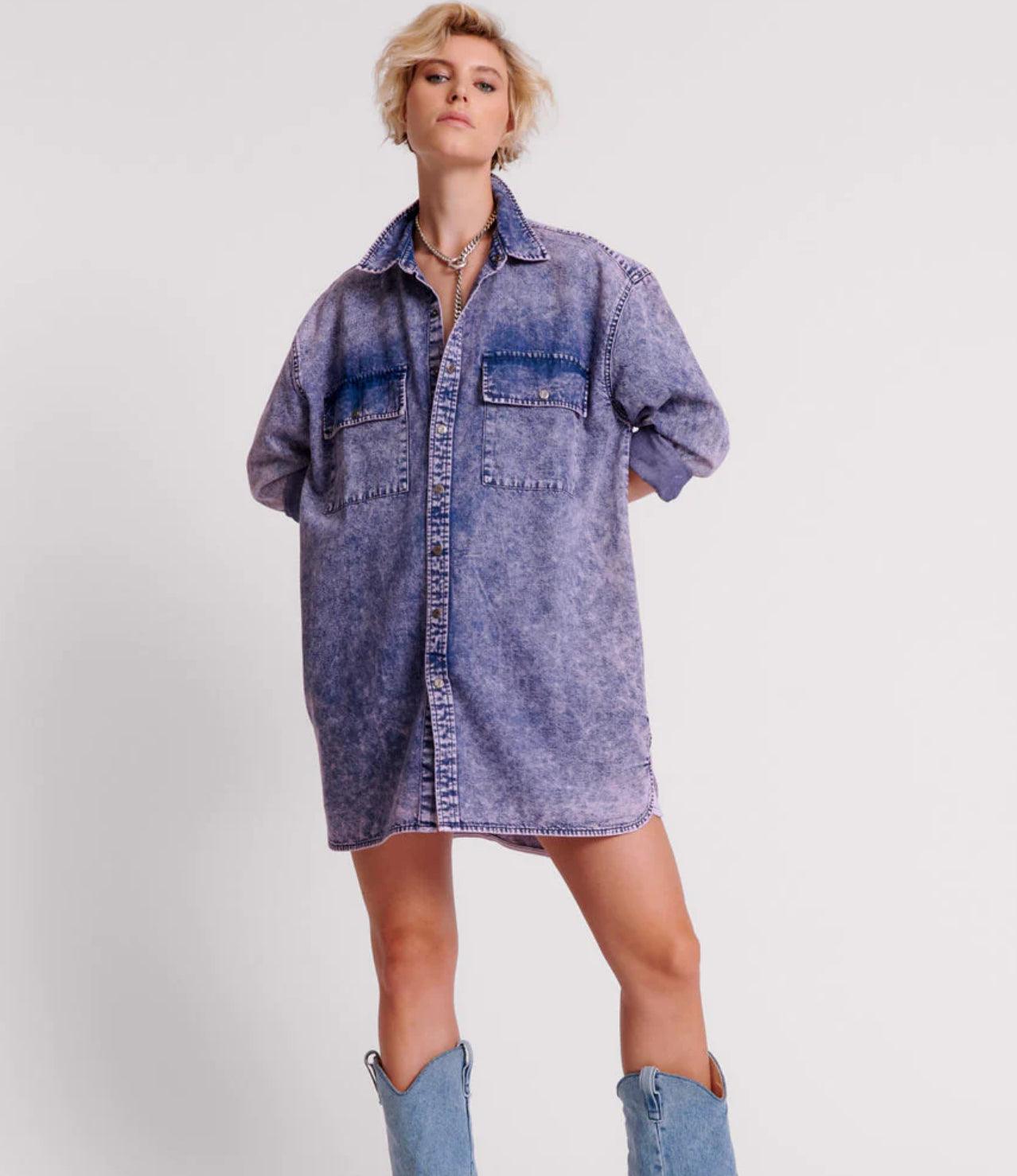 One Teaspoon Purple Rain Nixie Denim Shirt Dress - the tartan fox