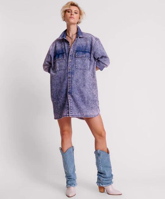 One Teaspoon Purple Rain Nixie Denim Shirt Dress - the tartan fox