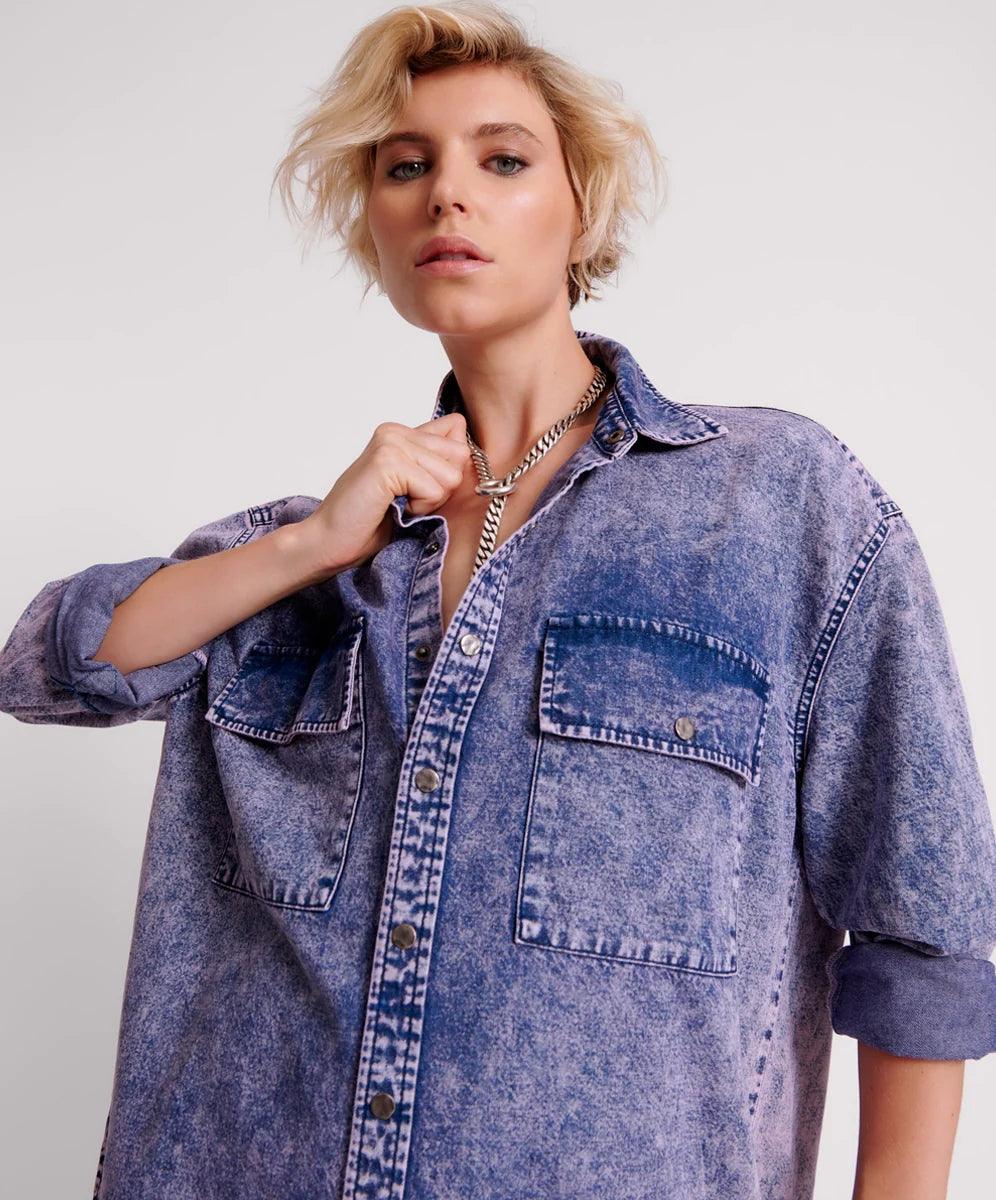 One Teaspoon Purple Rain Nixie Denim Shirt Dress - the tartan fox