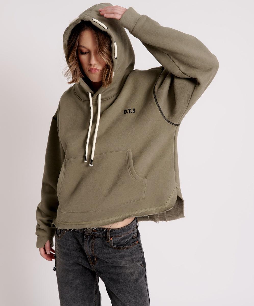 One Teaspoon Threaded Logo Hoody in Khaki - the tartan fox