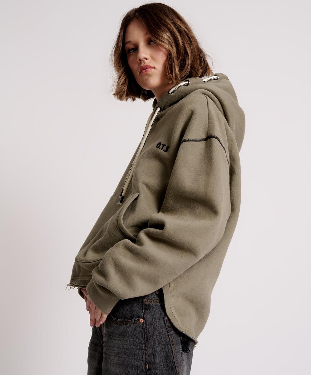 One Teaspoon Threaded Logo Hoody in Khaki - the tartan fox