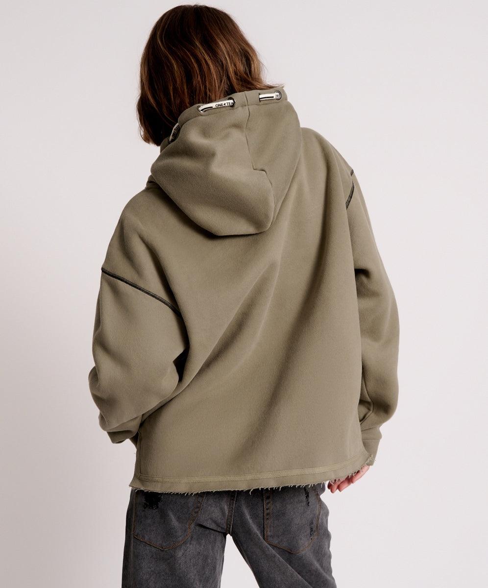 One Teaspoon Threaded Logo Hoody in Khaki - the tartan fox