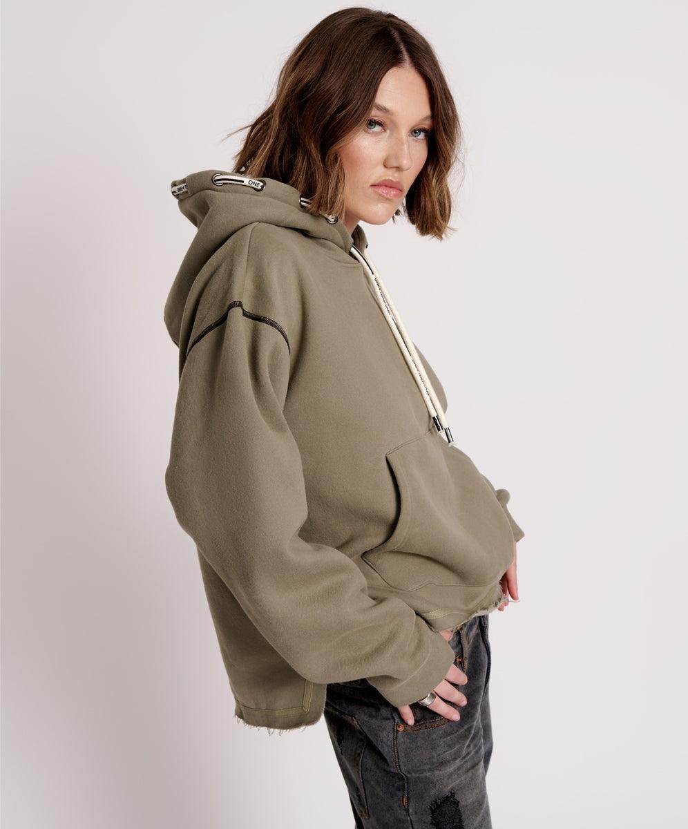 One Teaspoon Threaded Logo Hoody in Khaki - the tartan fox