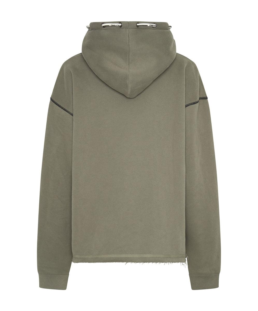 One Teaspoon Threaded Logo Hoody in Khaki - the tartan fox