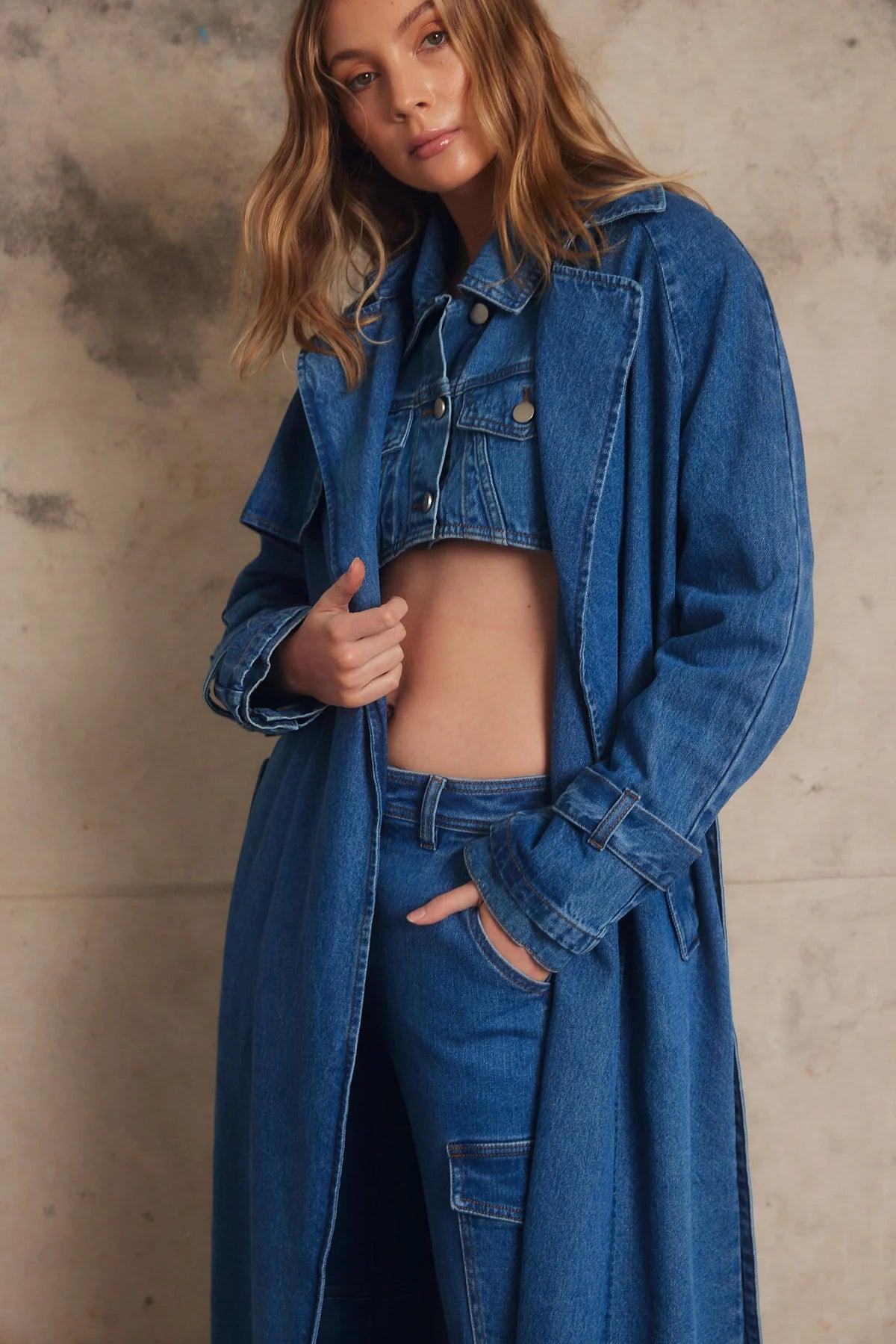 Pippa Riley Trench Coat in Indigo - the tartan fox