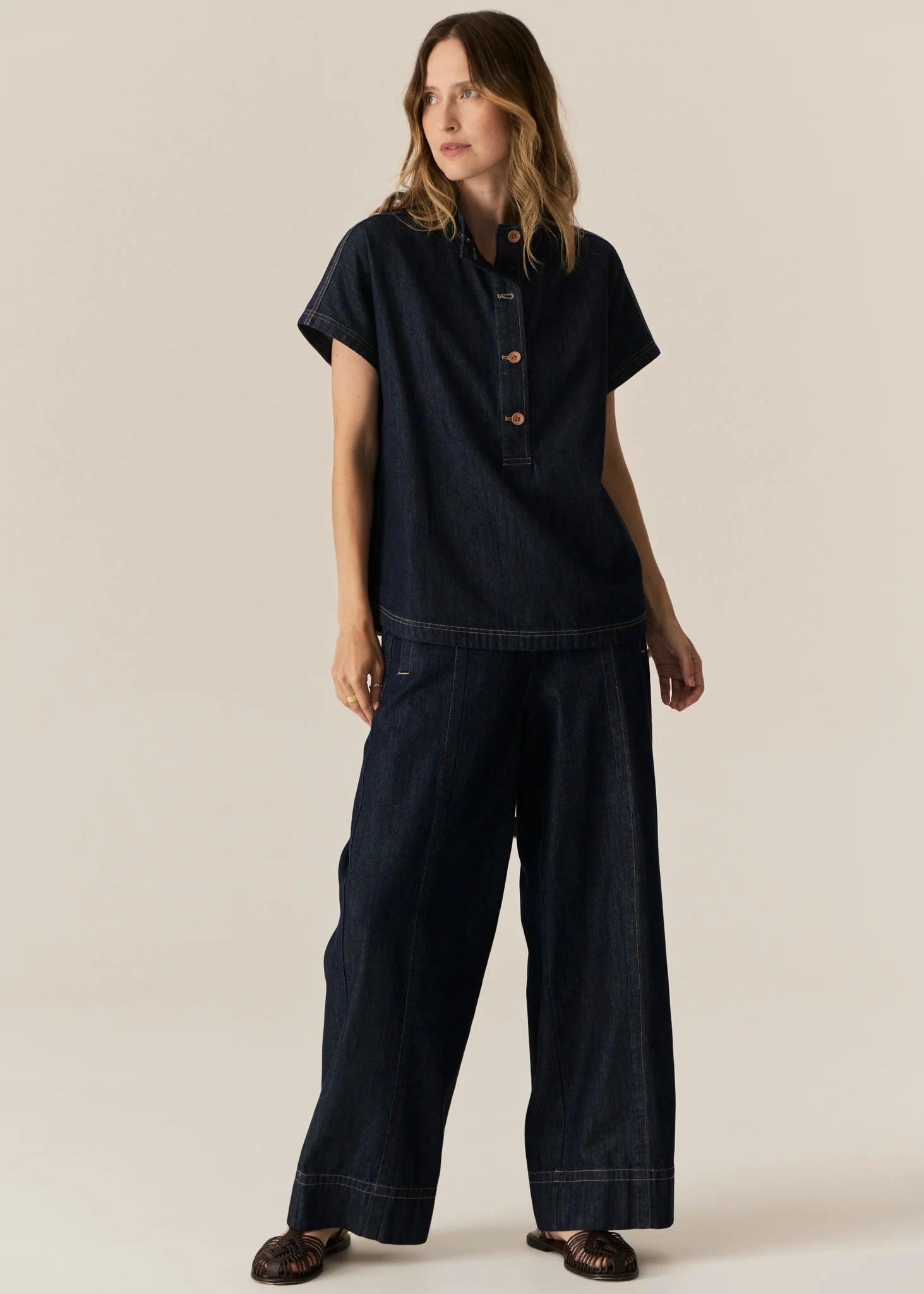 POL Carson Denim Shirt in Dark Wash - the tartan fox