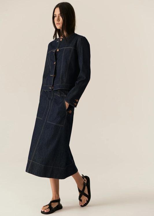 POL Carson Skirt in Dark Wash - the tartan fox