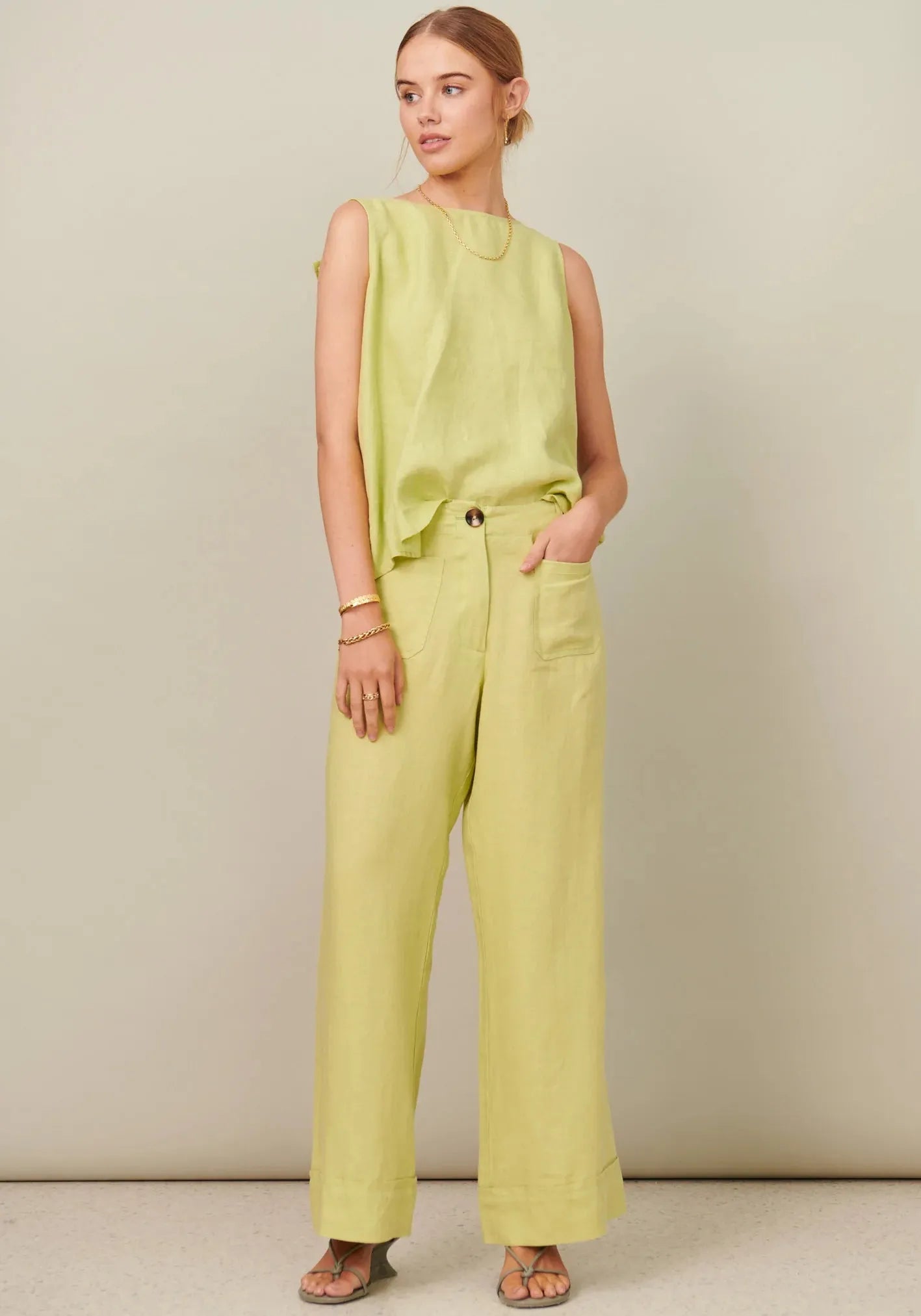 POL Clothing Gia Pant in Pistachio - the tartan fox