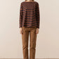 POL Clothing James Striped LS Tee in Toffee/Ink - the tartan fox