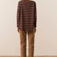 POL Clothing James Striped LS Tee in Toffee/Ink - the tartan fox