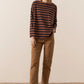 POL Clothing James Striped LS Tee in Toffee/Ink - the tartan fox