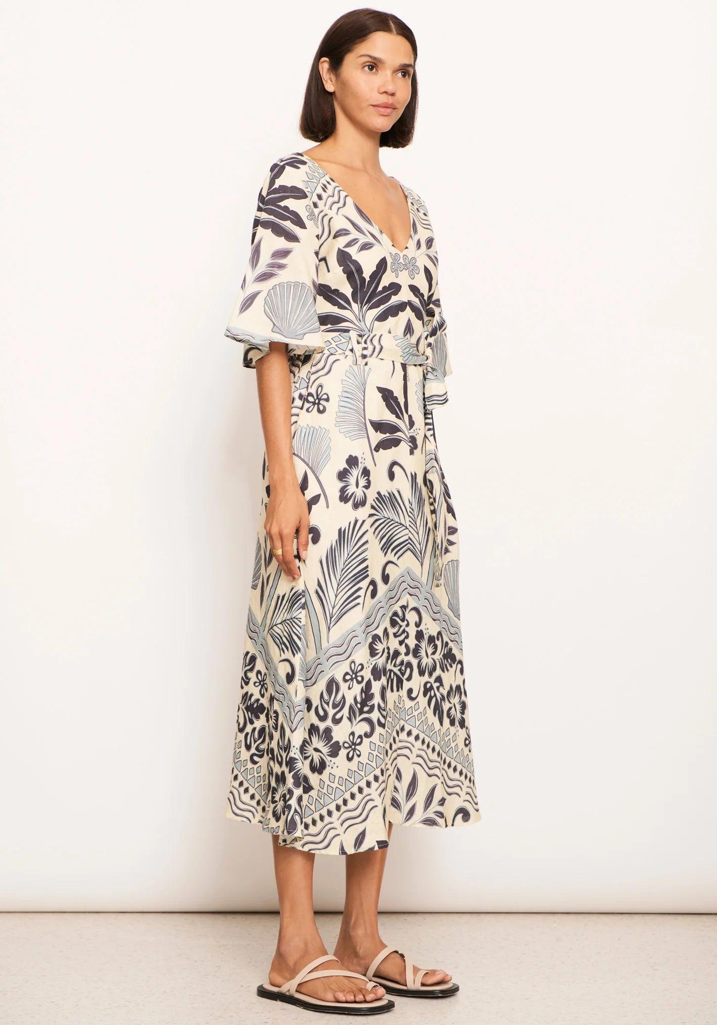 POL Clothing Paradise Bias Dress in Paradise Palm Print - the tartan fox