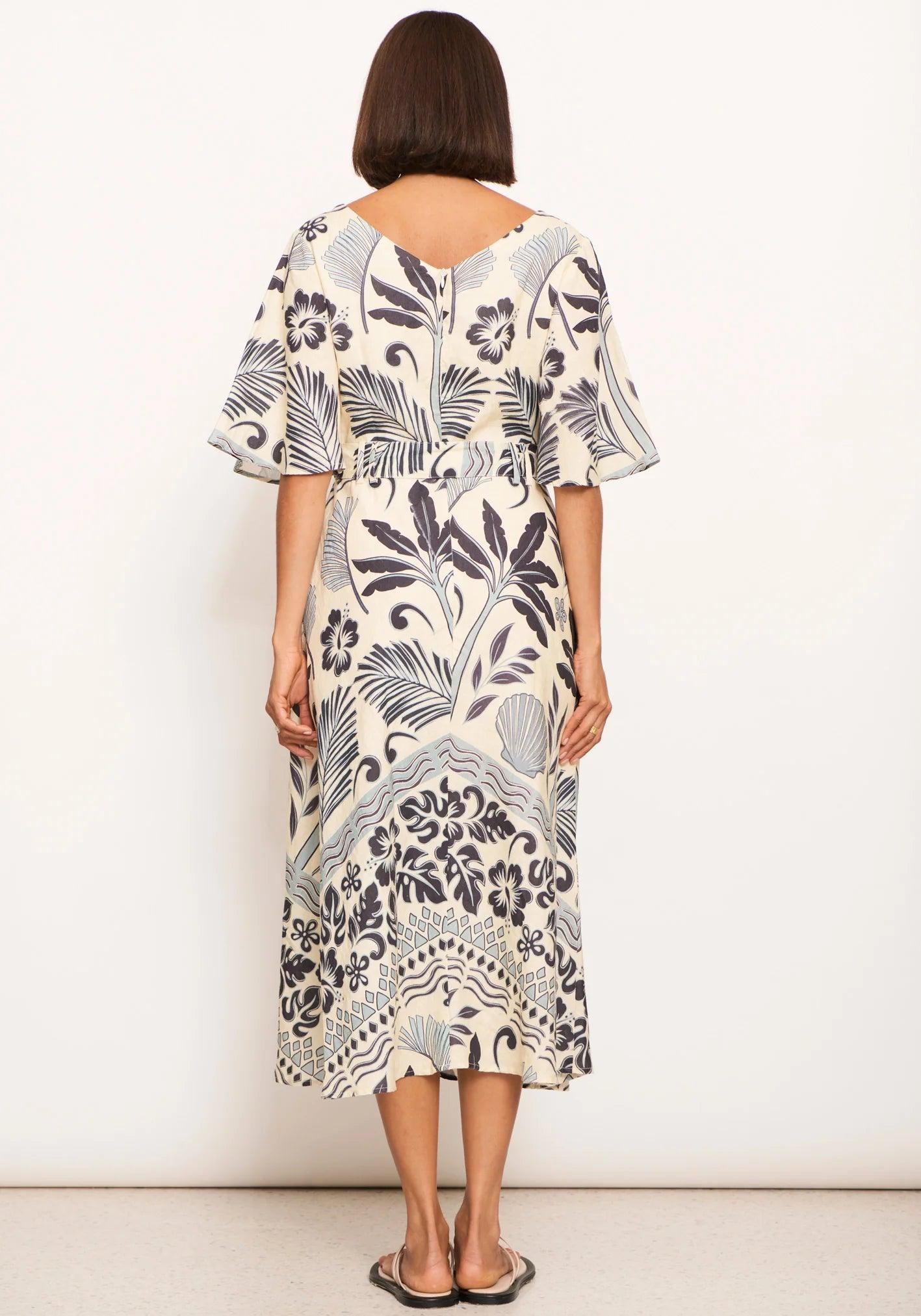 POL Clothing Paradise Bias Dress in Paradise Palm Print - the tartan fox