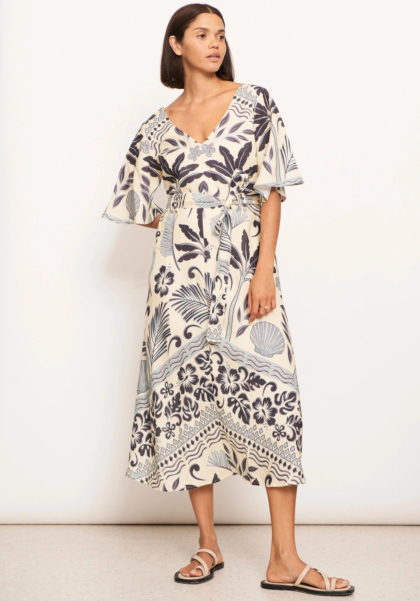 POL Clothing Paradise Bias Dress in Paradise Palm Print - the tartan fox