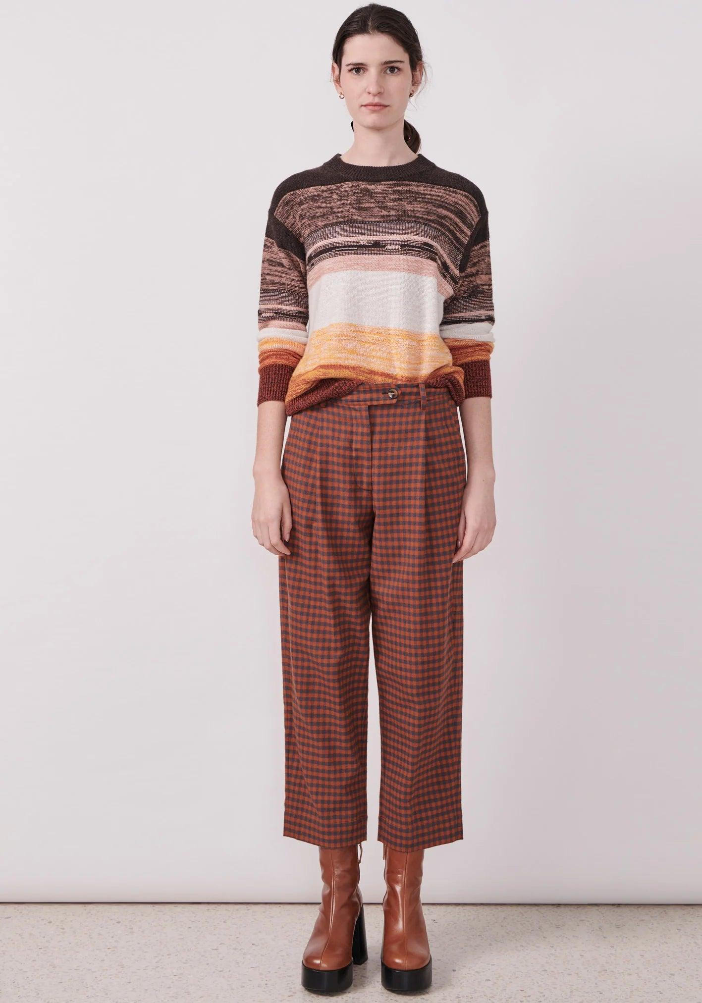 POL Clothing Shetland Pant in Fox/Charcoal Print - the tartan fox