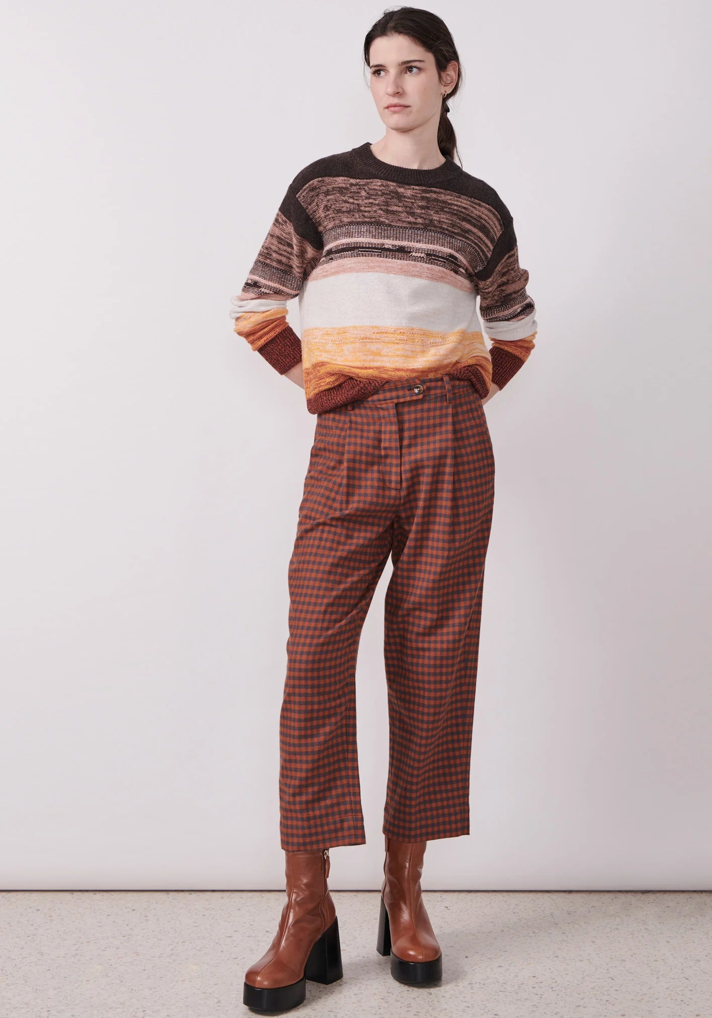 POL Clothing Shetland Pant in Fox/Charcoal Print - the tartan fox