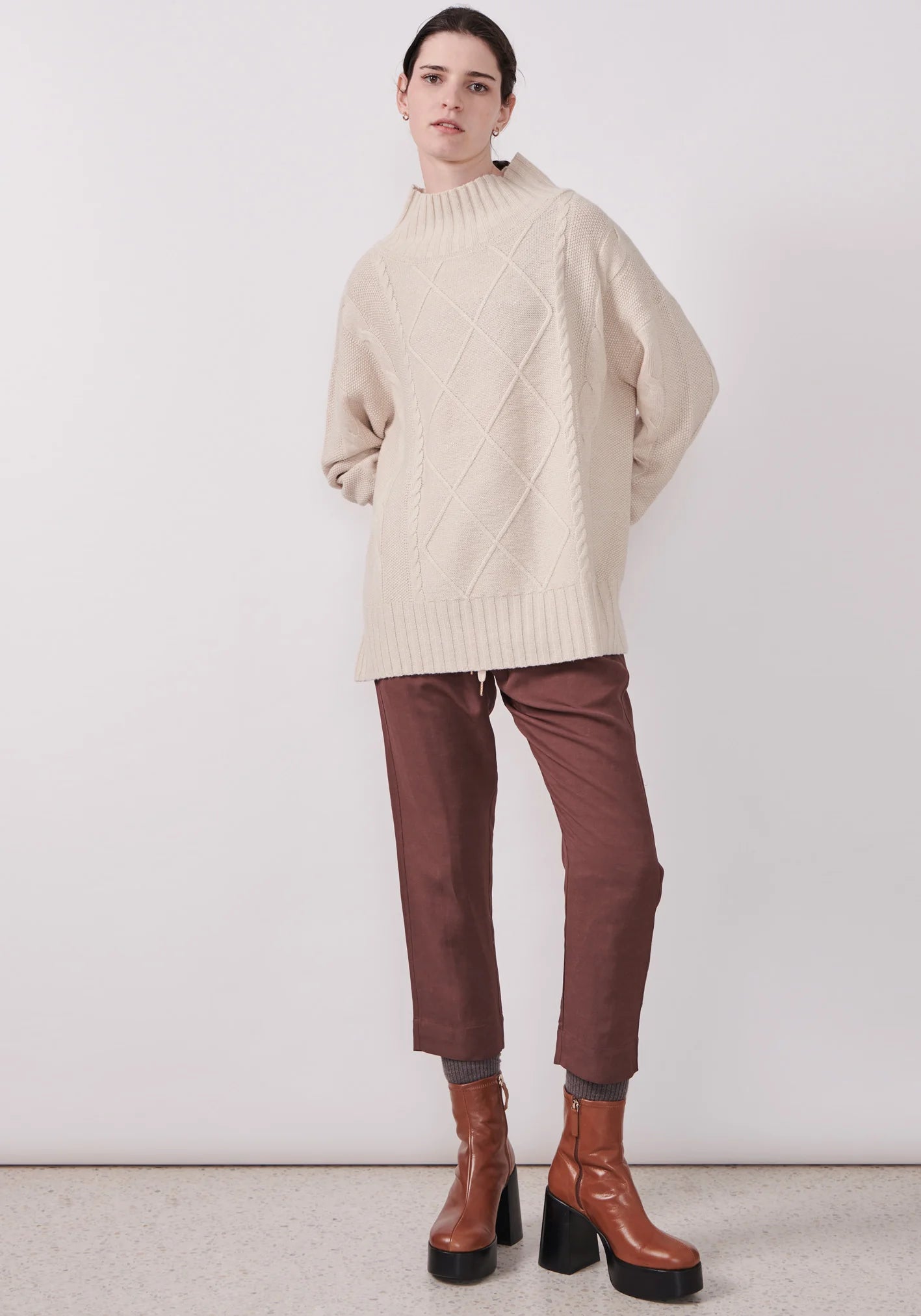 Pol Clothing Sunrise Cable Knit Pebble - the tartan fox