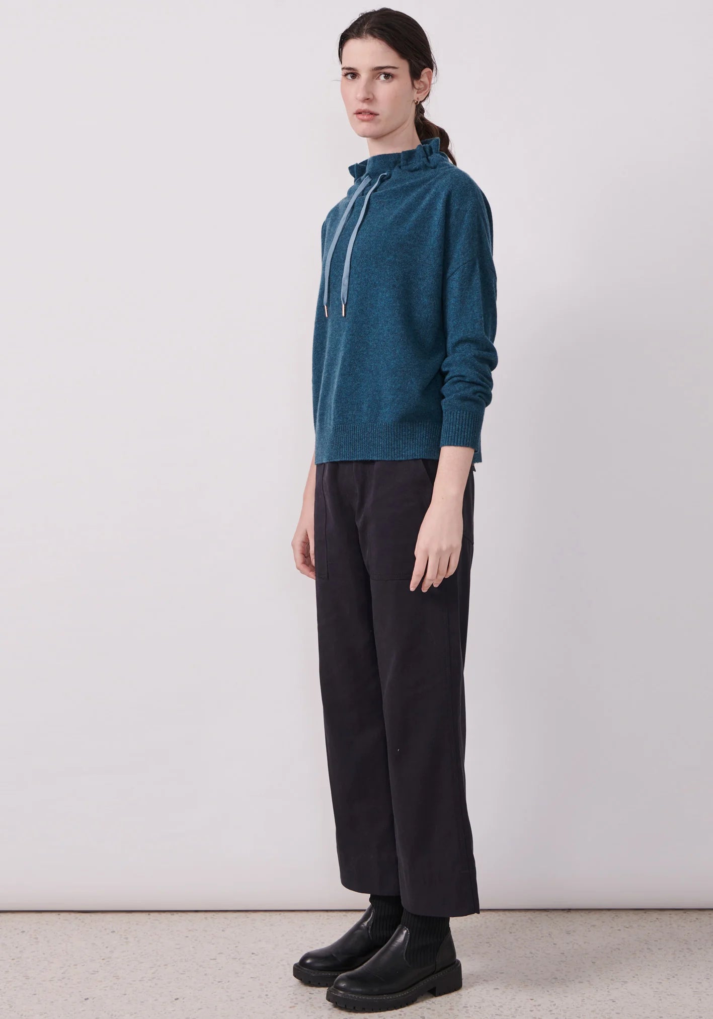 POL Clothing Willow Drawcord Knit in Teal - the tartan fox