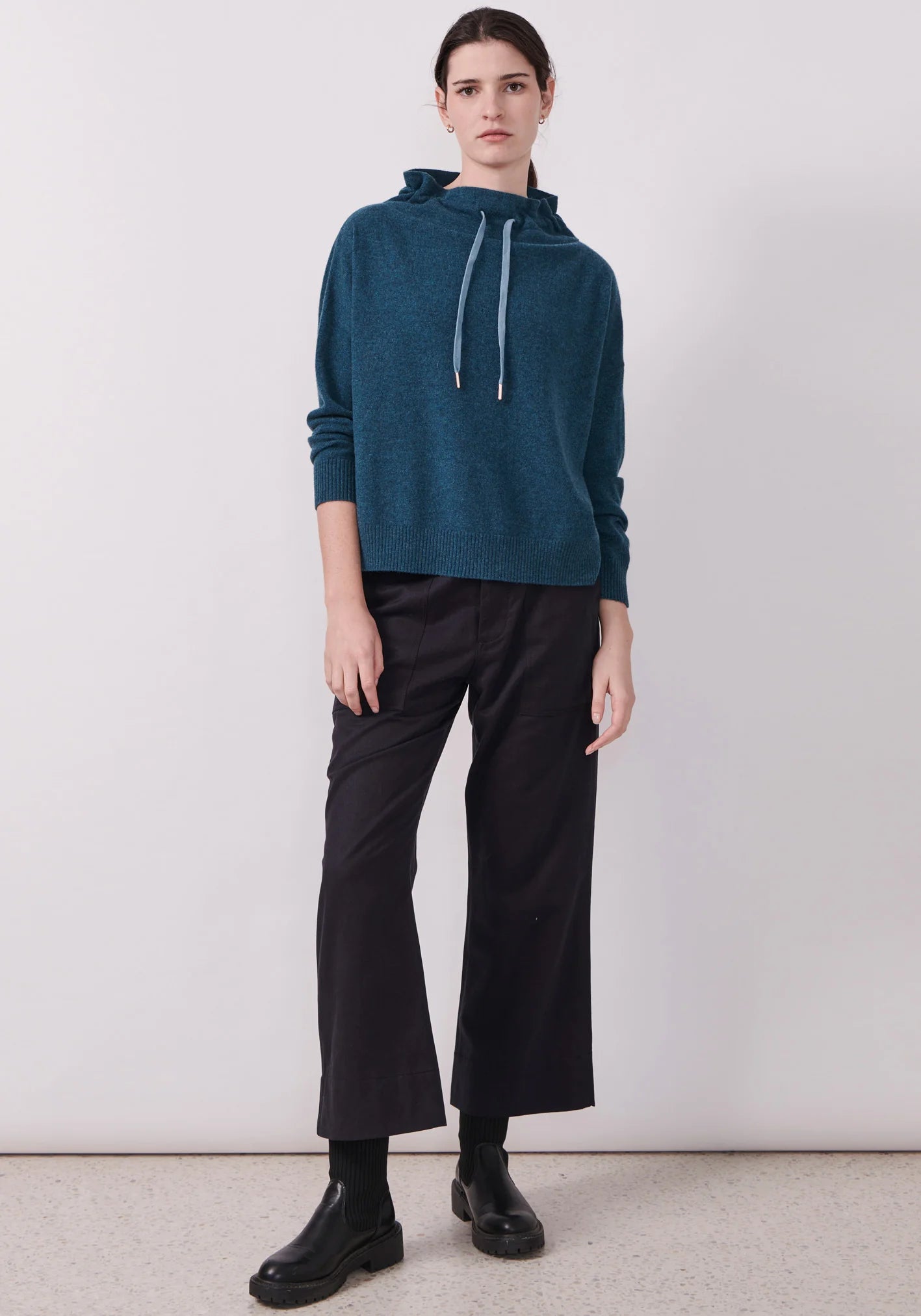 POL Clothing Willow Drawcord Knit in Teal - the tartan fox