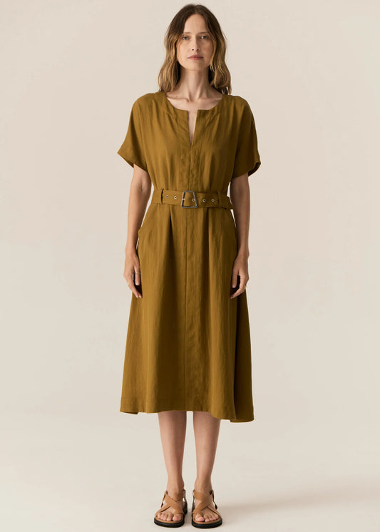 POL Faire Belted Dress in Khaki - the tartan fox