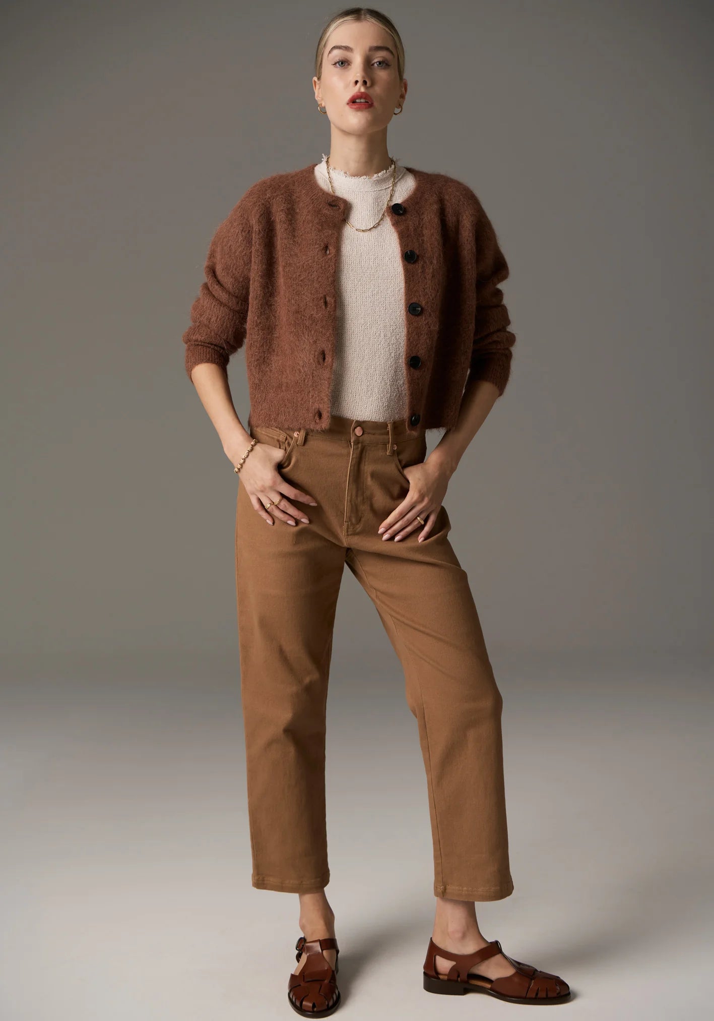 POL Finlay Cardigan in Rust - the tartan fox