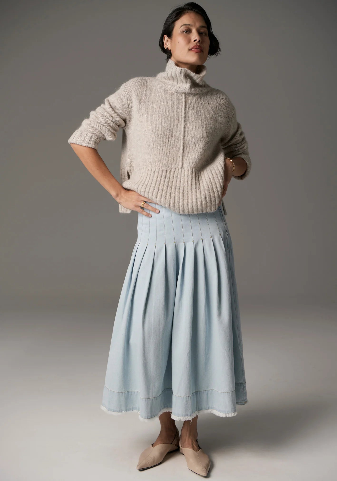 POL Grove Turtleneck Knit in Stone - the tartan fox