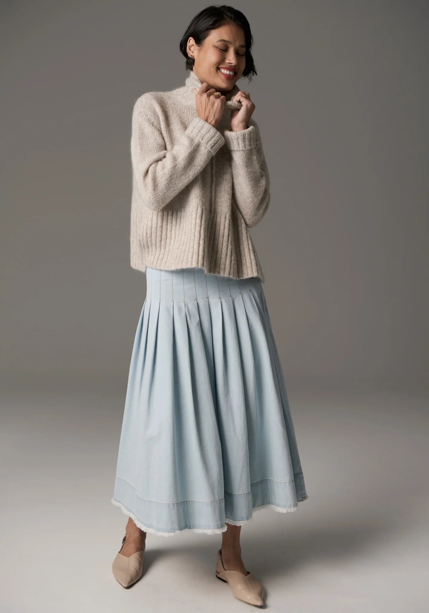 POL Grove Turtleneck Knit in Stone - the tartan fox