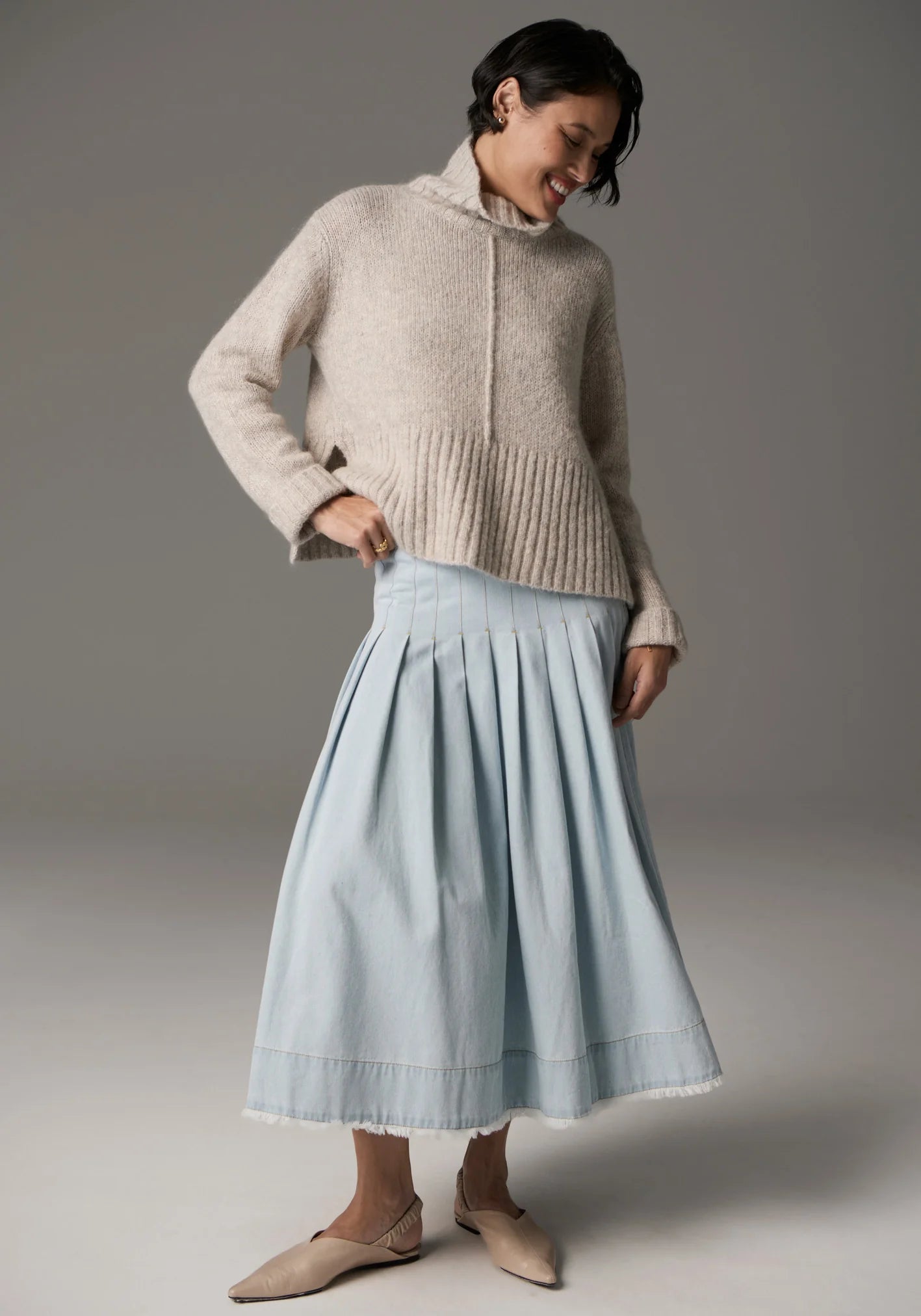 POL Grove Turtleneck Knit in Stone - the tartan fox
