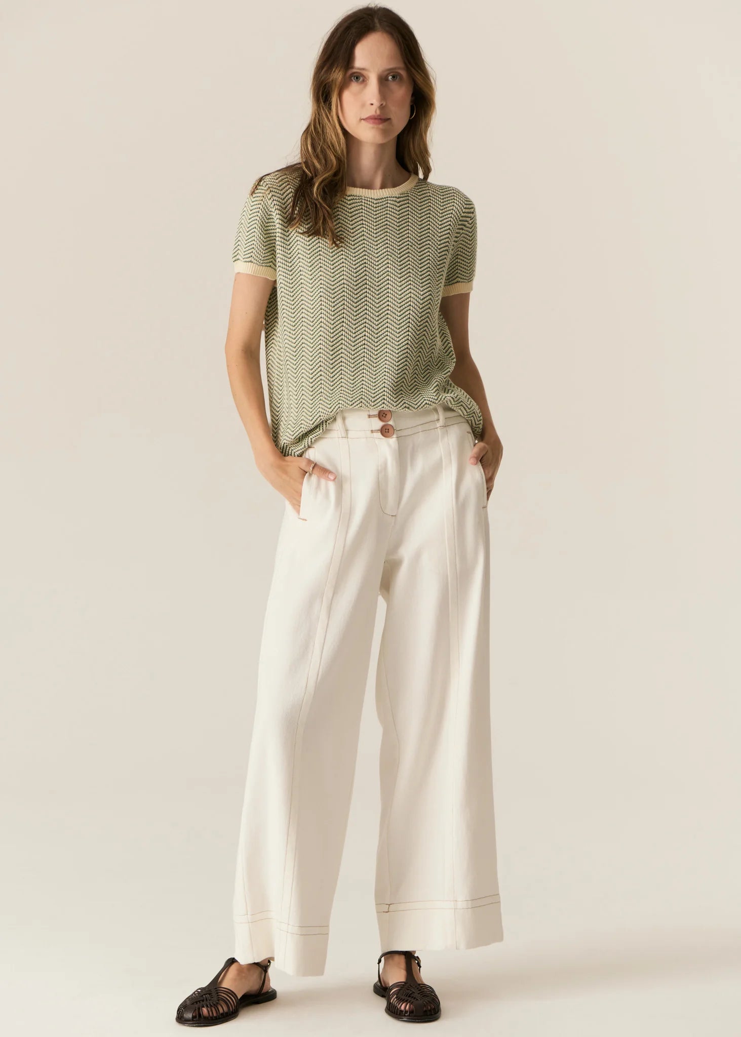 POL Jules Knit Tee in Green/Ivory - the tartan fox