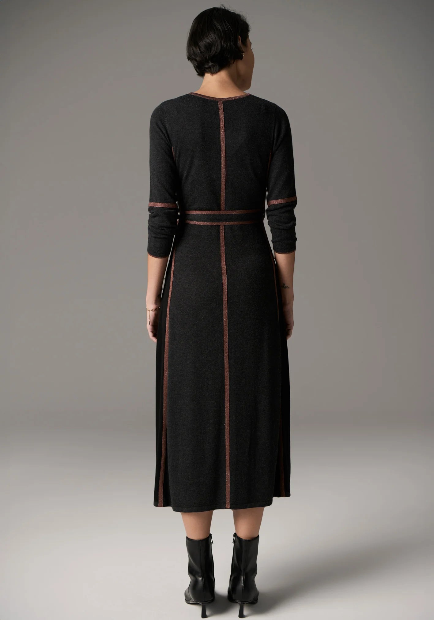 POL Lara Lurex Dress in Charcoal/Toffee - the tartan fox