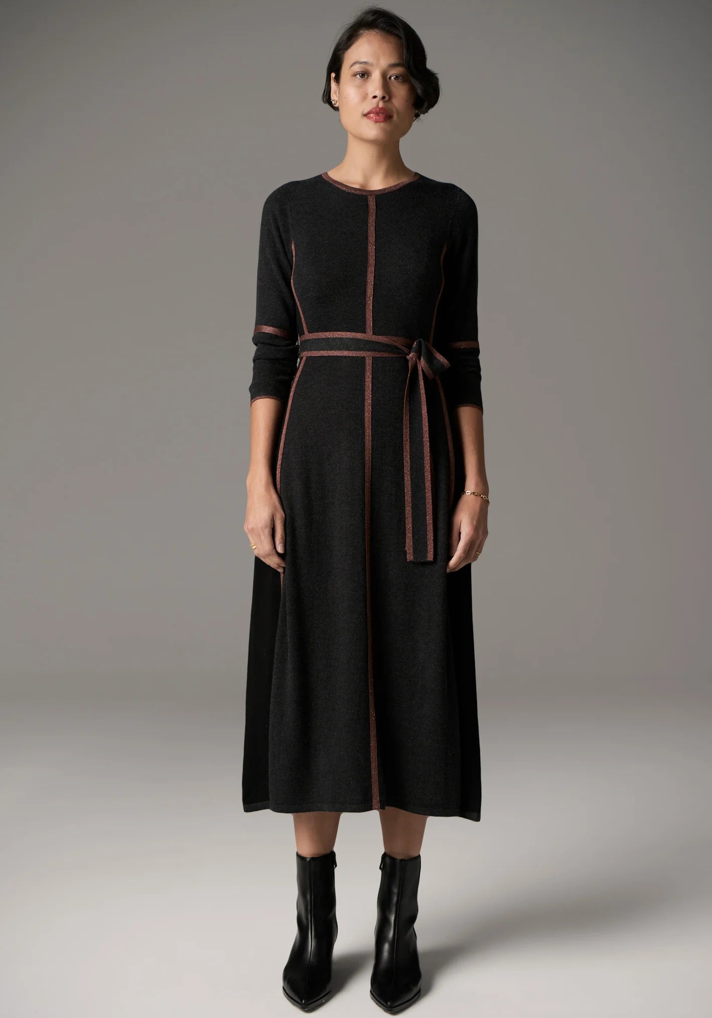 POL Lara Lurex Dress in Charcoal/Toffee - the tartan fox