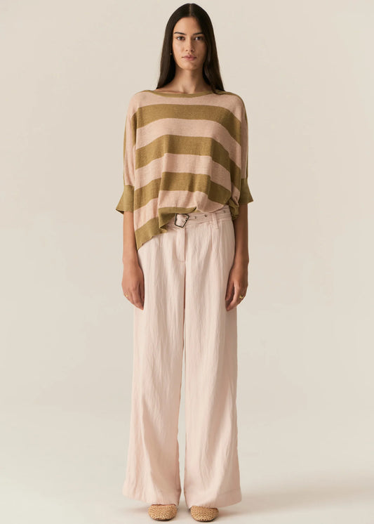 POL Milton Stripe Knit in Khaki / Pink - the tartan fox