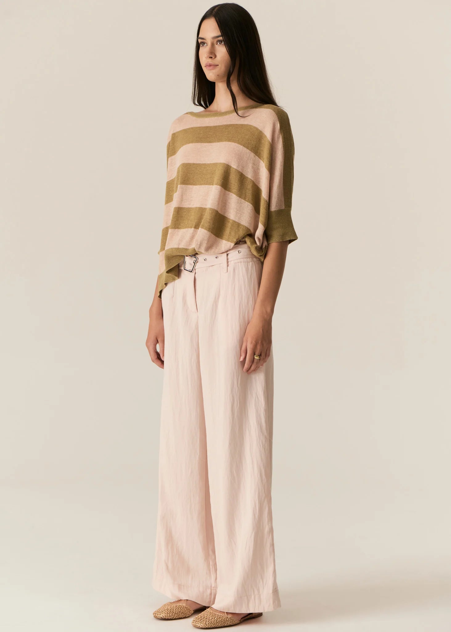 POL Milton Stripe Knit in Khaki / Pink - the tartan fox