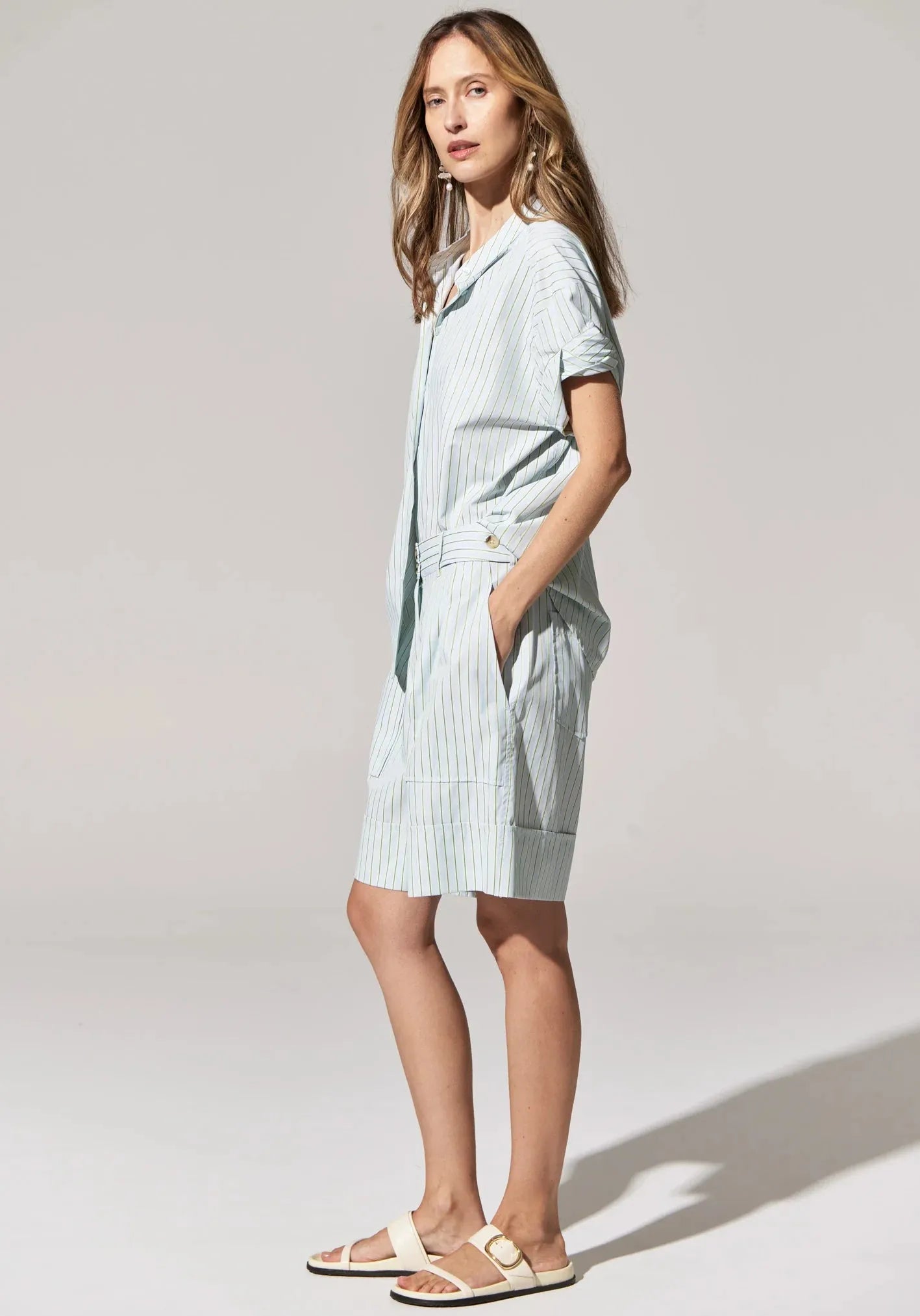 POL Orion Roll Shirt in Mist Stripe - the tartan fox