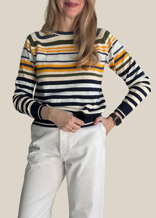 POL Sela Multi Stripe Knit in Ink/Mist/Saffron - the tartan fox