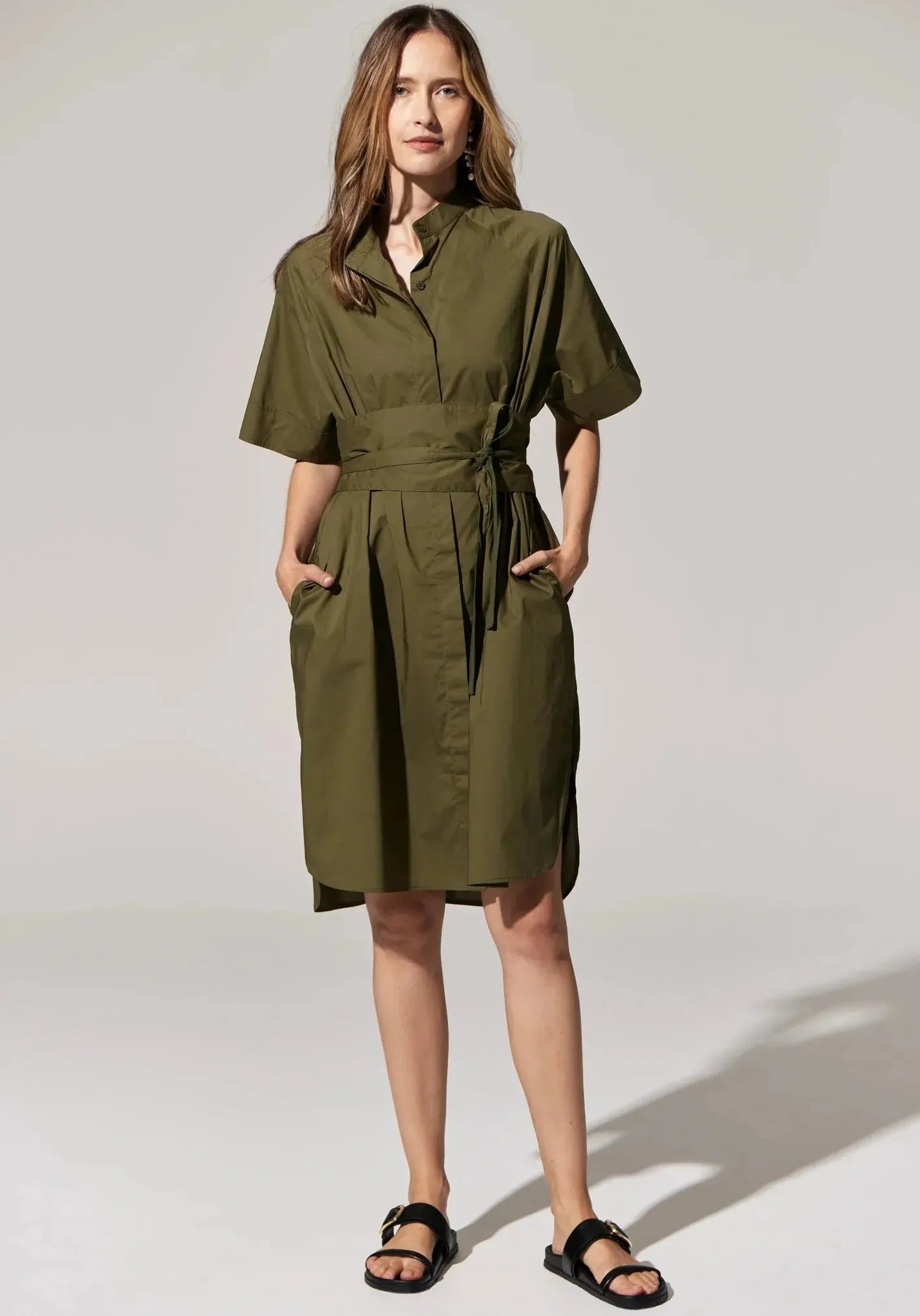 POL Toya Shirt Dress in Khaki - the tartan fox