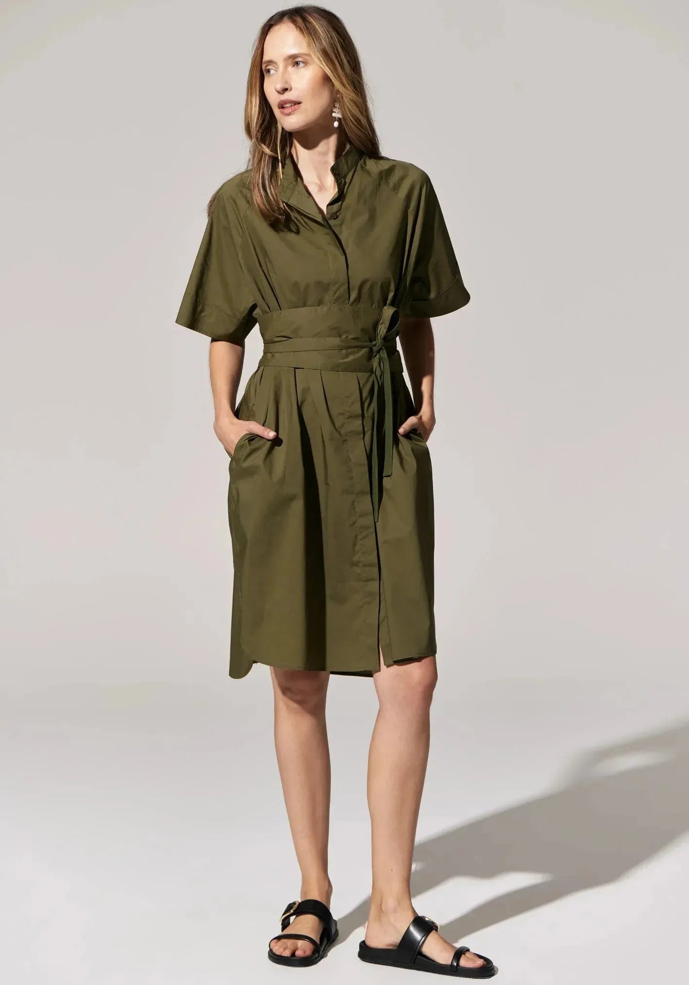 POL Toya Shirt Dress in Khaki - the tartan fox